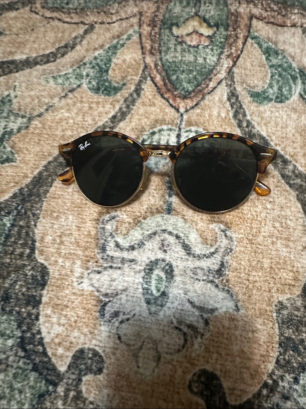 Ray-Ban Tortoise Round Sunglasses with Dark Green Lenses
